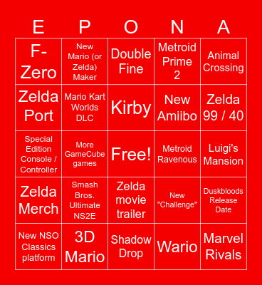 Nintendo / Zelda Direct(s) Bingo Card