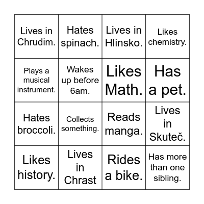Getting to know you Bingo Card