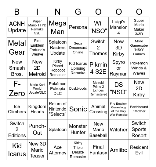 Nintendo Direct 9-9-2026 Bingo (7x7 Version) Bingo Card