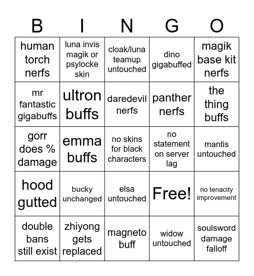 rivals s10 patch bingo Card