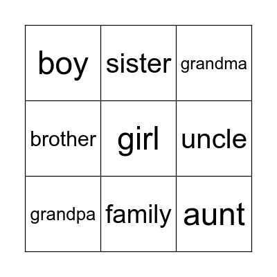 Family - Words Bingo Card
