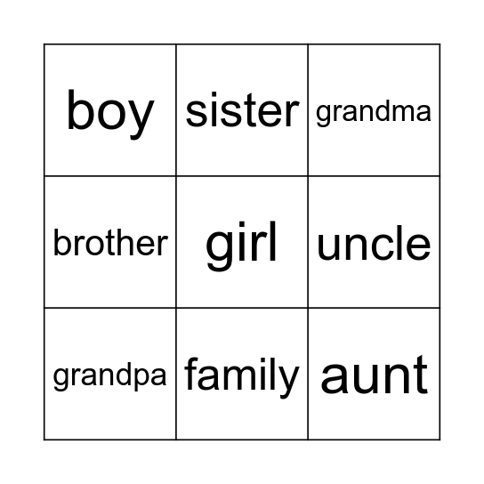 Family - Words Bingo Card
