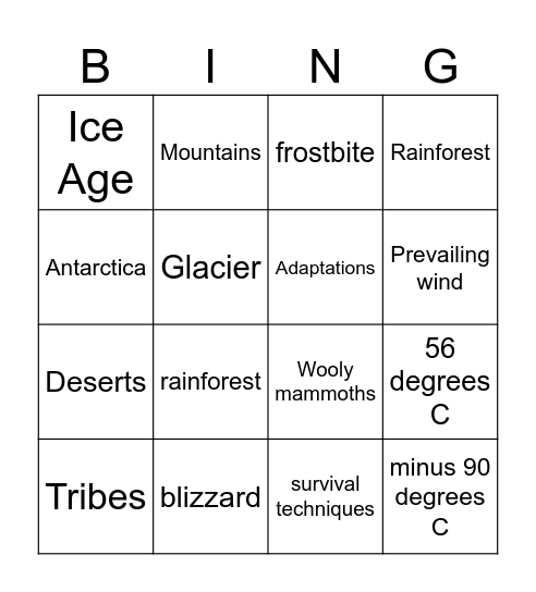 Extreme Environments Bingo Card