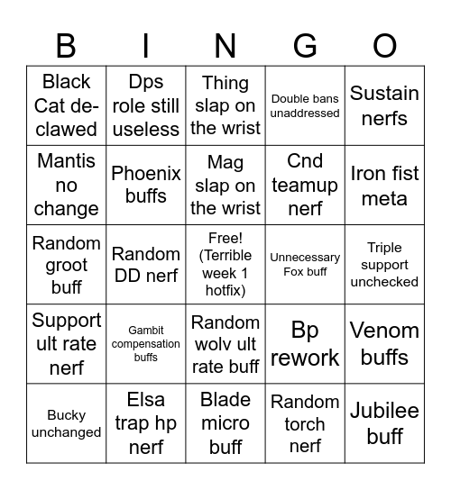 Season 10 bingo Card
