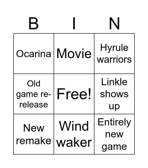Zelda Bingo Card