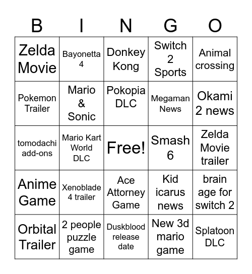 Wednesday Direct Bingo Card