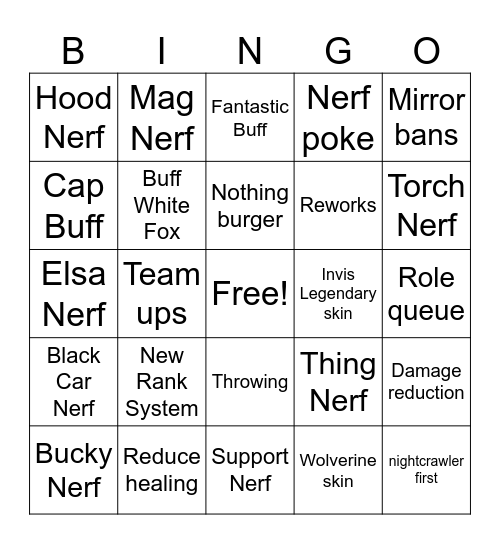 Marvel Rivals Season 10 Dev Vison Bingo Card