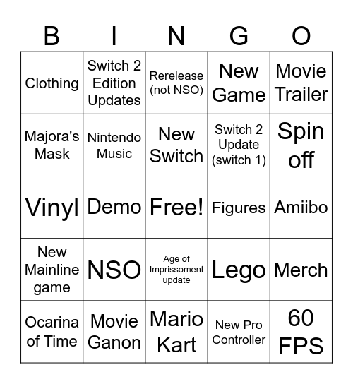 OOT Direct Bingo Card