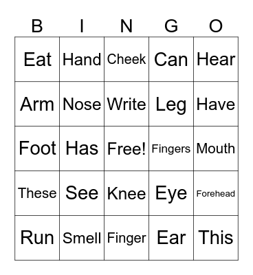 My Body Bingo Card