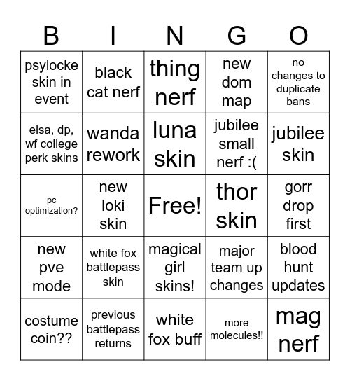 s10 marvel rivals Bingo Card