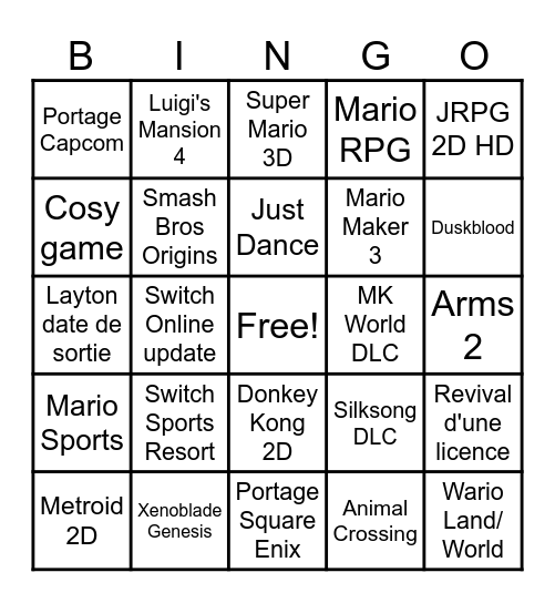 Nintendo Direct 09/09 Bingo Card