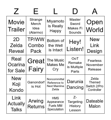 Zelda Direct Bingo Card