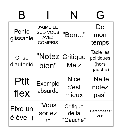 Les dingueries de Jimmy Bingo Card
