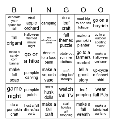Autumn 2026 Bingo Card