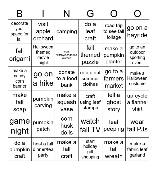 Autumn 2026 Bingo Card