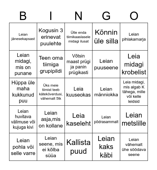 Metsa bingo Card