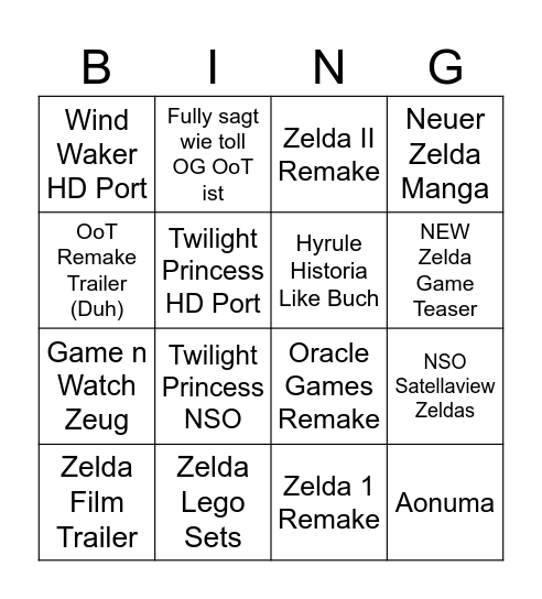 Zelda Direct Bingo Card