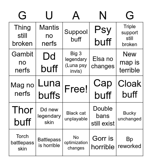 Guang Bingo Card