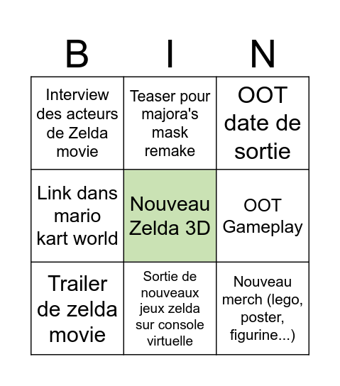 ZELDA DIRECT OMG Bingo Card