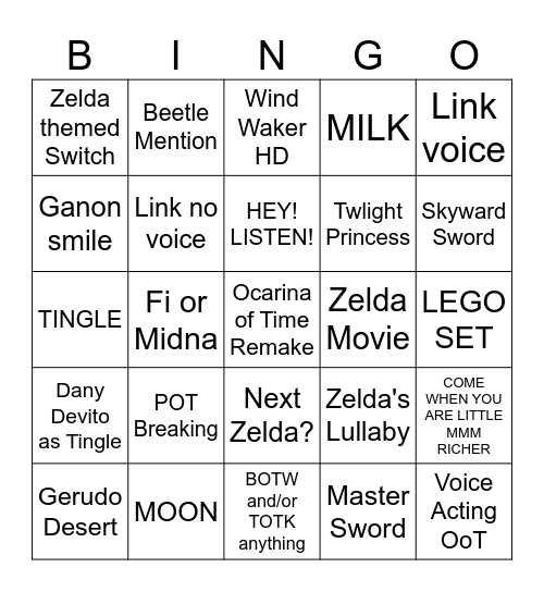 ZELDA Bingo Card