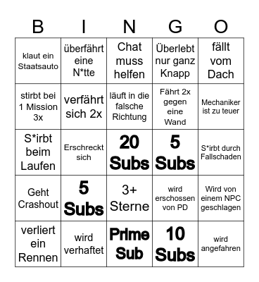 GTA 5 Bingo Card