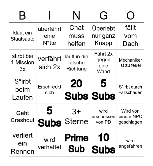 GTA 5 Bingo Card