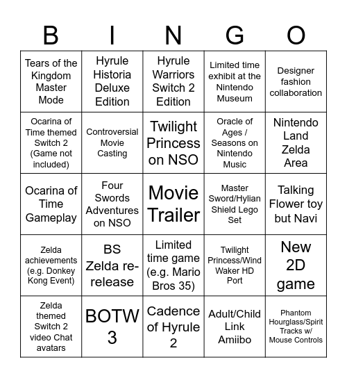 40th Anniversary Zelda Direct Bingo Card