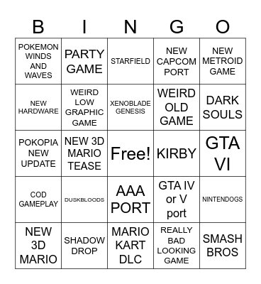 NINTENDO DIRECT 8.9.2026 Bingo Card