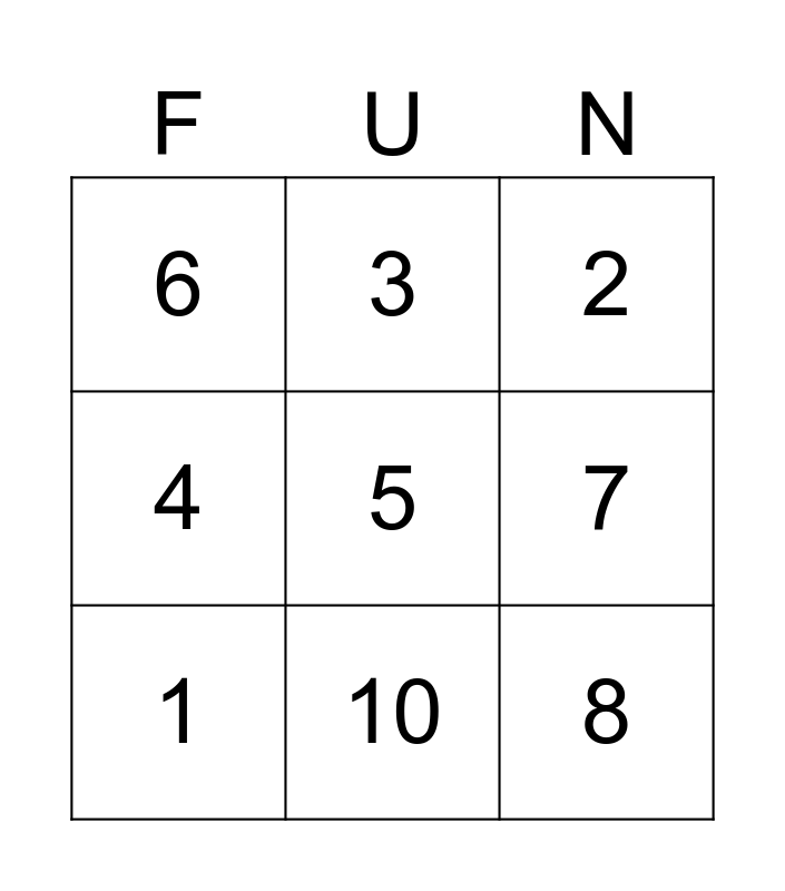 Number Bingo Card