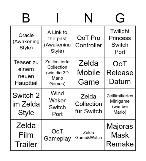 Zelda Direct Bingo Card