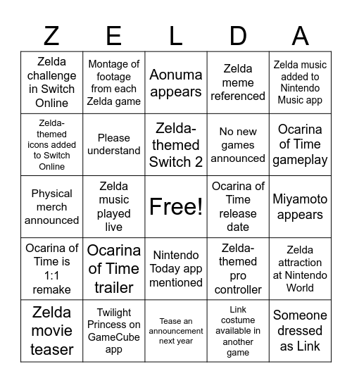 Zelda Direct Bingo Card