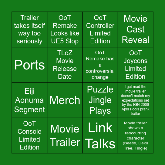 Zelda Direct 8th Aug 2026 Bingo Card