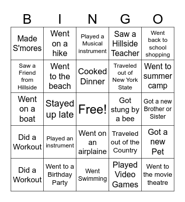Back To School Bingo Card