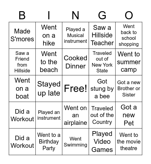 Back To School Bingo Card