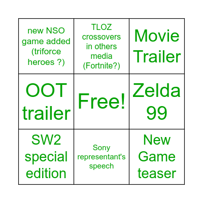 Zelda 40th bday direct Bingo Card