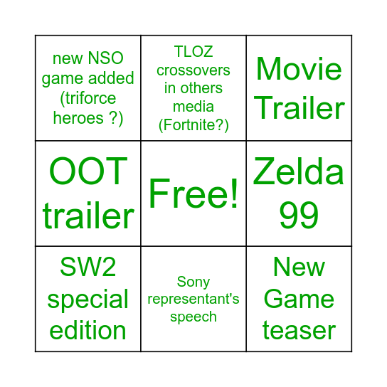 Zelda 40th bday direct Bingo Card