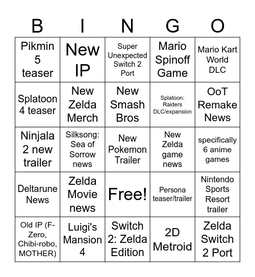 Direct(s) Bingo Card