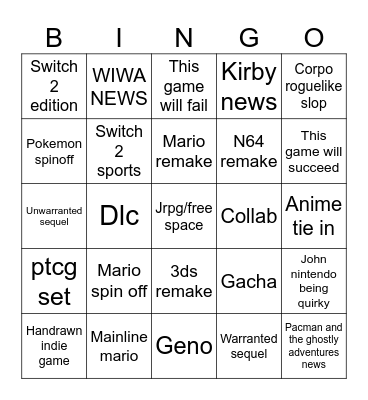 NINTENDOR DORECTO Bingo Card