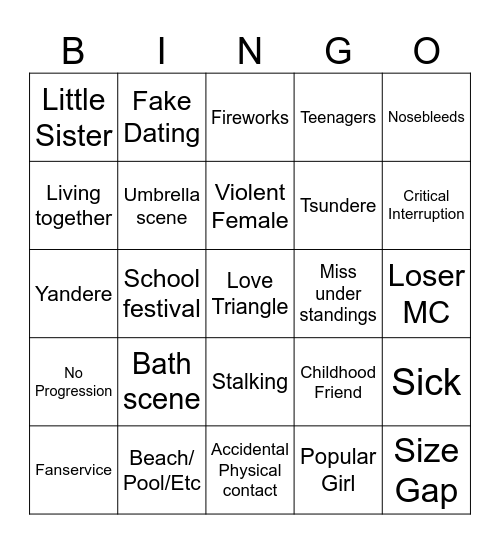 Worst Romance Bingo Card