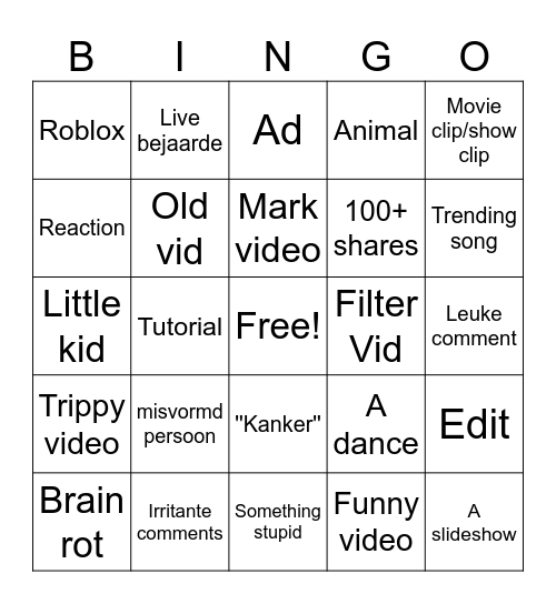 Tiktok Bingo Card