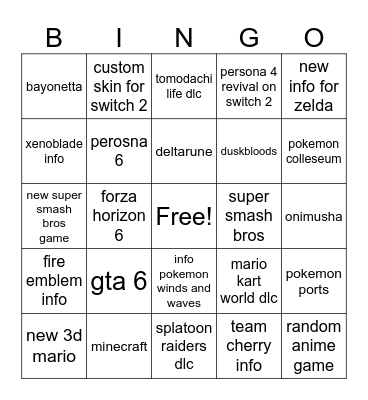 nintendo switch direct Bingo Card