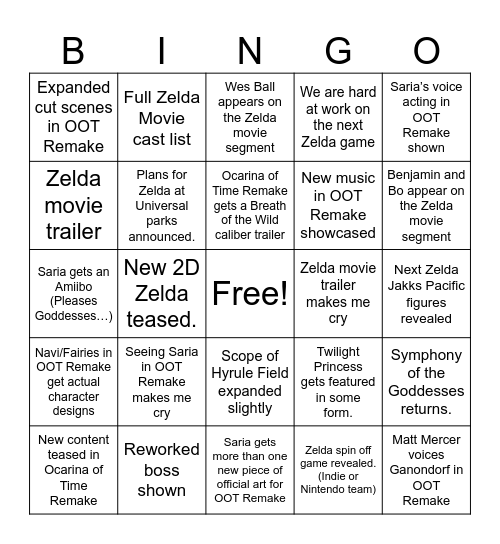 Zelda 40th Anniversary Bingo Card