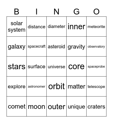 Vocabulary Bingo Card