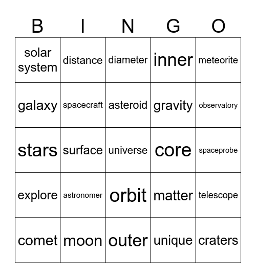 Vocabulary Bingo Card