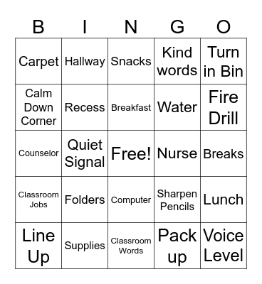 Routines Bingo Card