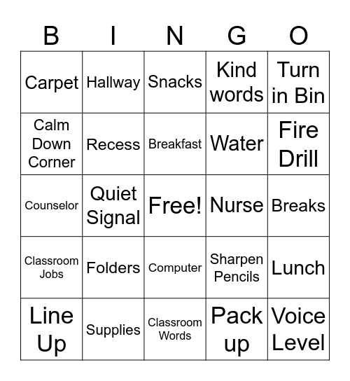Routines Bingo Card