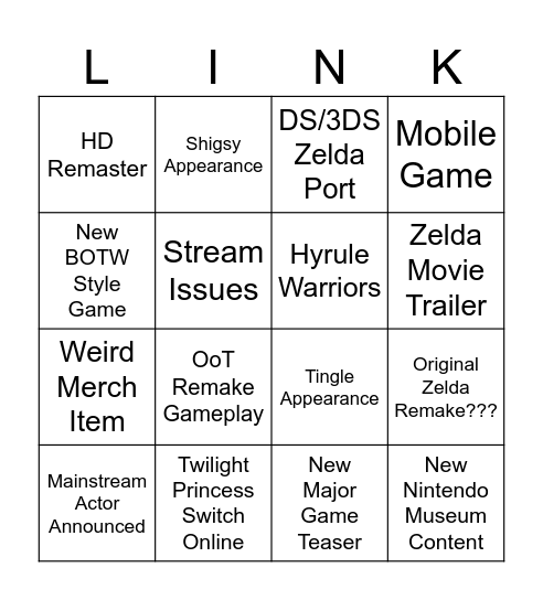 Zelda Direct Bingo Card