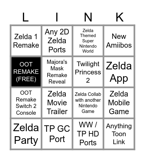 Zelda Direct Bingo Card