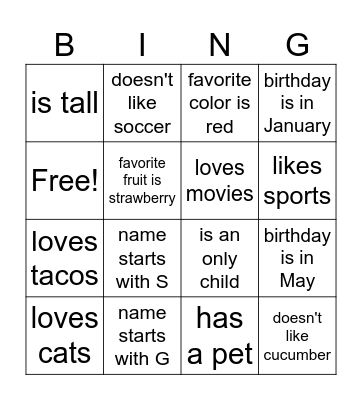 Find someone whose ... who Bingo Card