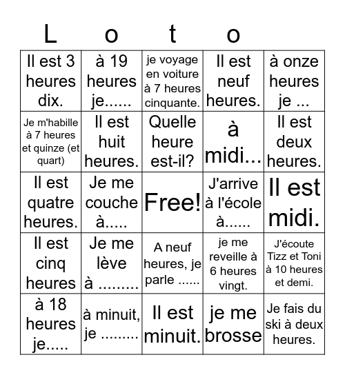Loto Français Bingo Card